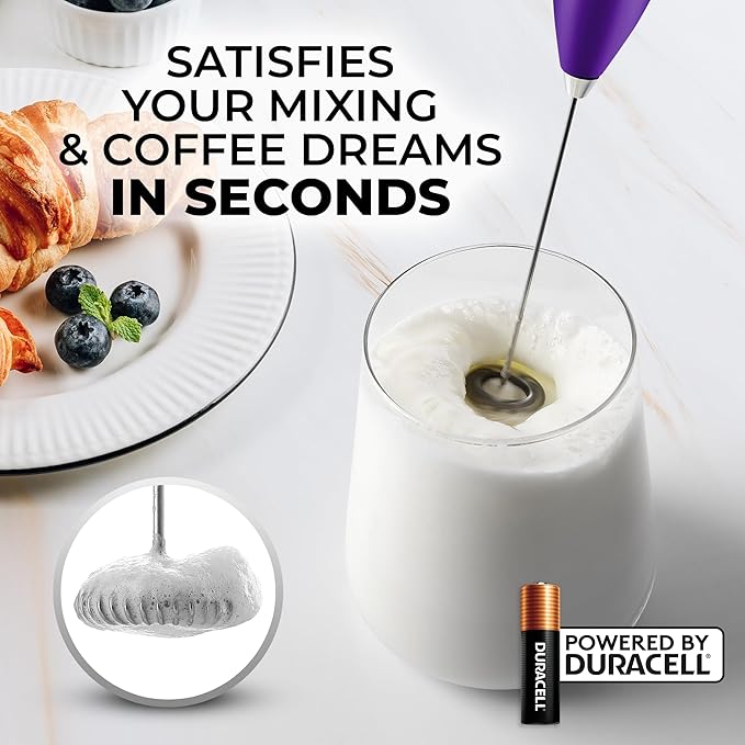 Zulay Kitchen Milk Frother Handheld Electric Whisk with AA Duracell Batteries ??Durable Drink Mixer for Coffee, Lattes, Cappuccinos & More - Purple