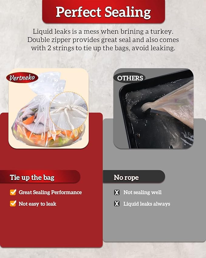Turkey Brine Bags, 26"횞22", 2 Pack, Holds up 35lbs, Thicker Brining Bags with Double Zip Lock & 2 Cotton Strings, Extra Large Brine Bag Fits for Turkey, Chicken, Beef, Fish, Lamb, Pork