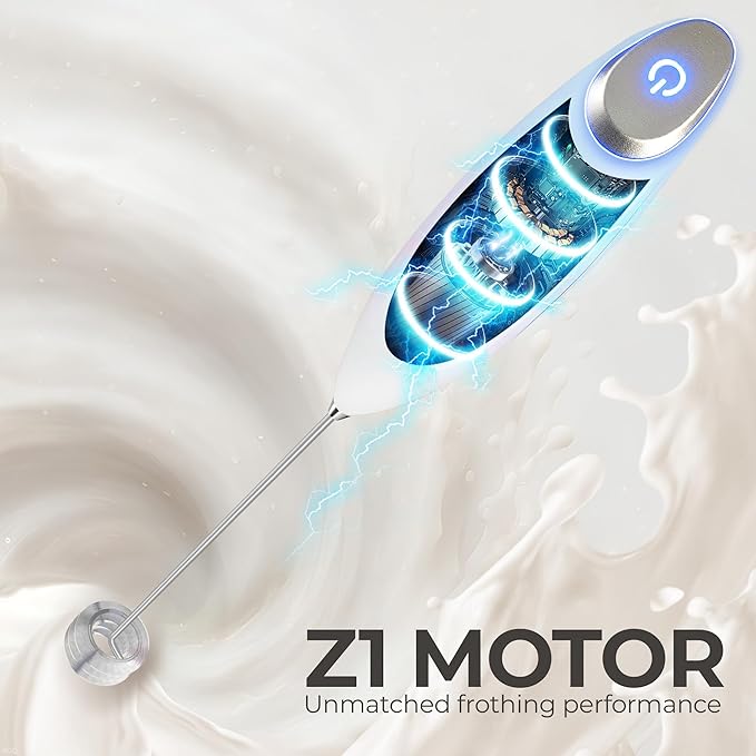 Zulay Kitchen Patented Tornado Triple Whisk Milk Frother with 4 Duracell Batteries ??Handheld Foam Maker for Coffee, Lattes, Matcha & Hot Chocolate ??Rich, Creamy Froth in Seconds