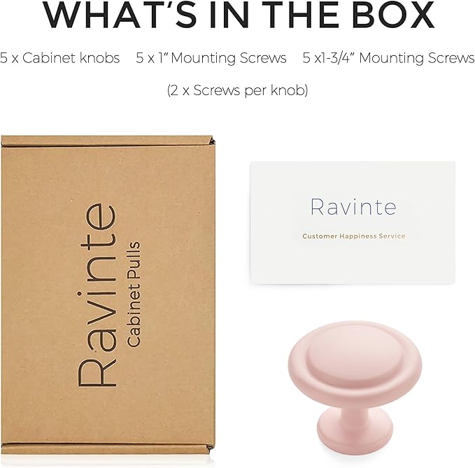 Ravinte 5 Pack 1-1/4 Inch Kitchen Cabinet Knobs Pink Frosted Zinc Pulls Door Handles for Dresser Drawers
