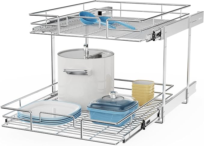 ROOMTEC Individual Pull Out Cabinet Organizer (22쩍"W x 21쩍"D), 2 Tier Spice Rack Organizer for Cabinet, Slide Out Drawer Pantry Shelf Organization and Storage for Kitchen Bathroom