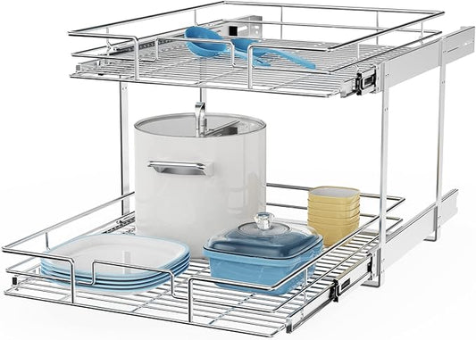 ROOMTEC Individual Pull Out Cabinet Organizer (22쩍"W x 21쩍"D), 2 Tier Spice Rack Organizer for Cabinet, Slide Out Drawer Pantry Shelf Organization and Storage for Kitchen Bathroom