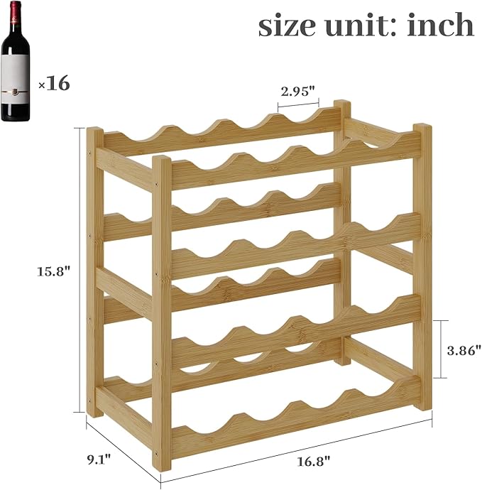 Wine Rack竊똁amboo Wine Storage Cabinet Shelf竊똂ountertop Wine Shelf- Freestanding Wine Holder for Kitchen & Pantry (Natural, 4-Tier)