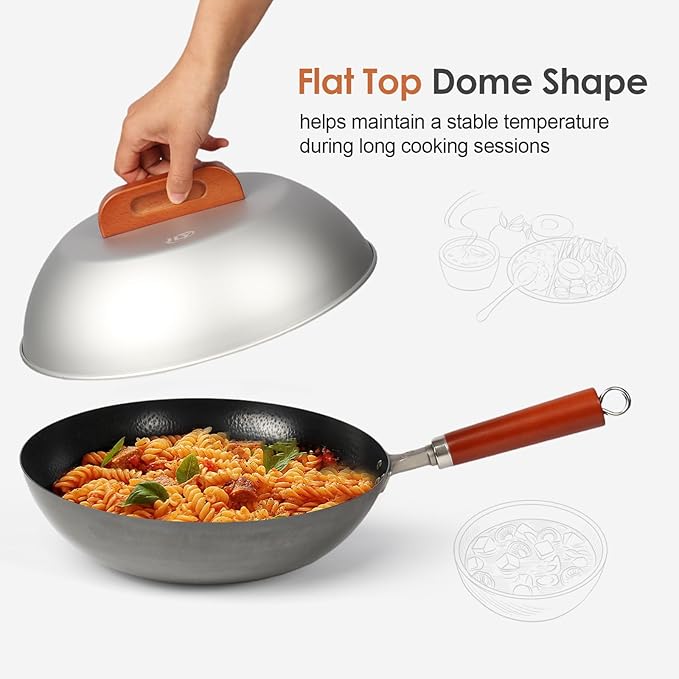 Aluminum Wok Cover for 13"-14" Hand Hammered Wok, 12.5 inch Flat Wok Lid