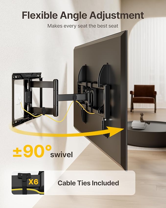 monTEK Full Motion TV Wall Mount for 37-84 Inch TVs, TV Mount Bracket with Articulating Arms, Tool-Free Tilt & Swivel, Extension, Max VESA 600x400mm, Fits 12??16" Wood Studs, Up to 110lbs, 4X Tested