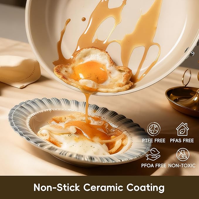 Ceramic Non Stick Egg Pans, Nonstick Frying Pan Skillet,8 inch Cooking Pan Non Toxic,Induction Suitable竊똏FAS-Free Cookware, Dishwasher Safe, Oven and Broiler Safe (Cream White, 8 Inch)