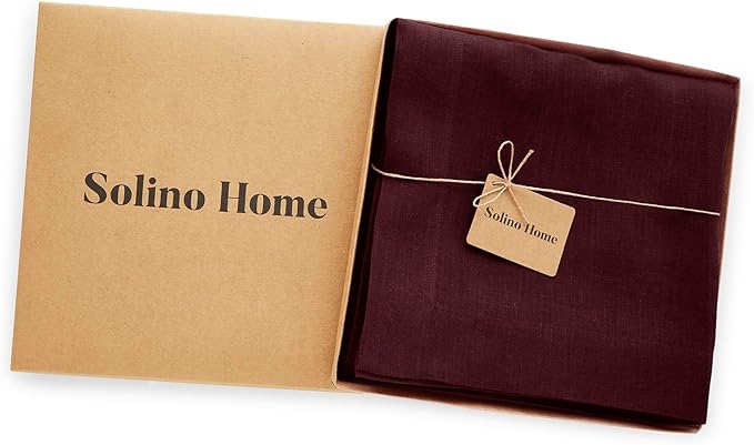 Solino Home Burgundy Linen Tablecloth 70 x 90 Inch - 100% Pure Linen Table Cloth for Rectangle Tables - Sonoma, Machine Washable Tablecloth for Christmas, New Year