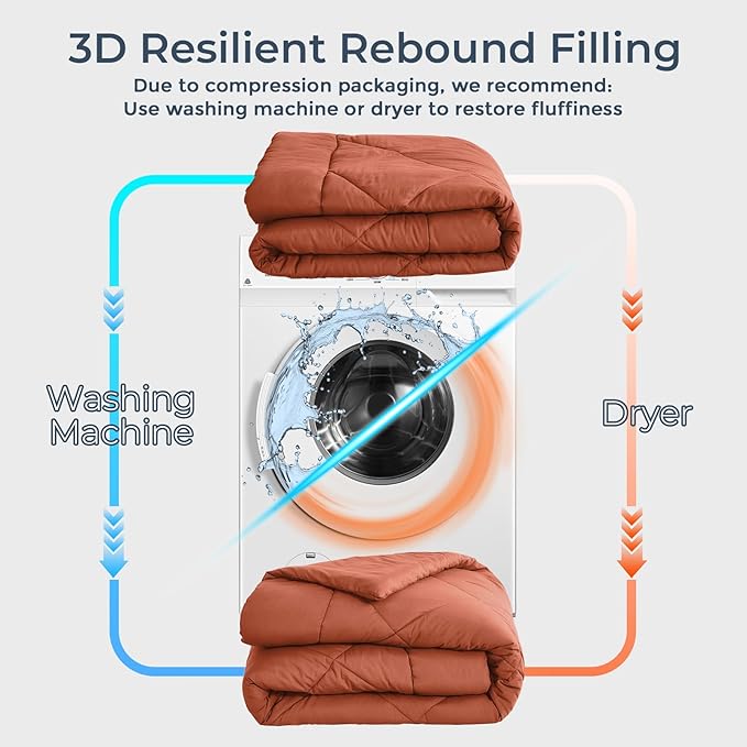 HEVUMYI Burnt Orange Cali-King Comforter Set - 7-Piece All Season Bed in a Bag Cali-King, Ultra Soft Bedding Set with Comforter, Flat Sheet, Fitted Sheet, Pillowcases, Pillow Shams