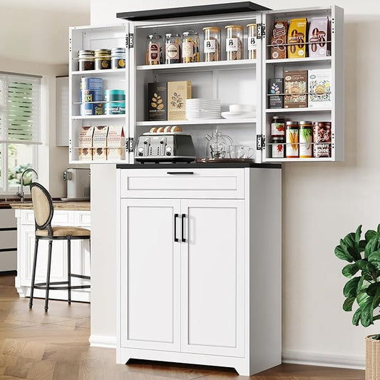 LMTC 71?쇺?H Pantry Cabinet, Kitchen Storage Cabinet with 4 Adjustable Shelves, Tall Storage Cabinet with 6 Door Shelves and a Drawer, Metal Pantry Cabinet for Kitchen, Dining Room, Living Room