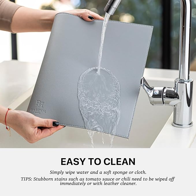 Baroyal Faux Leather Placemats Set of 4 Vinyl Washable Wipeable Table Mats for Kitchen Dining Table Heat Resistant Waterproof Modern Indoor/Outdoor Placemats Non-Slip Easy Clean Place Mats (Gray)