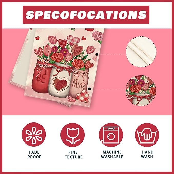 XCHI Roses Flowers Love Hearts Vase Valentine?셲 Day Table Runner Table Decoration for Party Home Kitchen Dining Dinner Holiday Decor 13x72 Inch