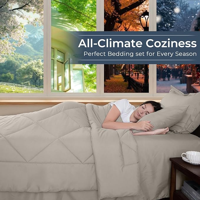 HEVUMYI Oatmeal Twin-XL Comforter Set - 5-Piece All Season Bed in a Bag Twin-XL, Ultra Soft Bedding Set with Comforter, Flat Sheet, Fitted Sheet, Pillowcases, Pillow Shams