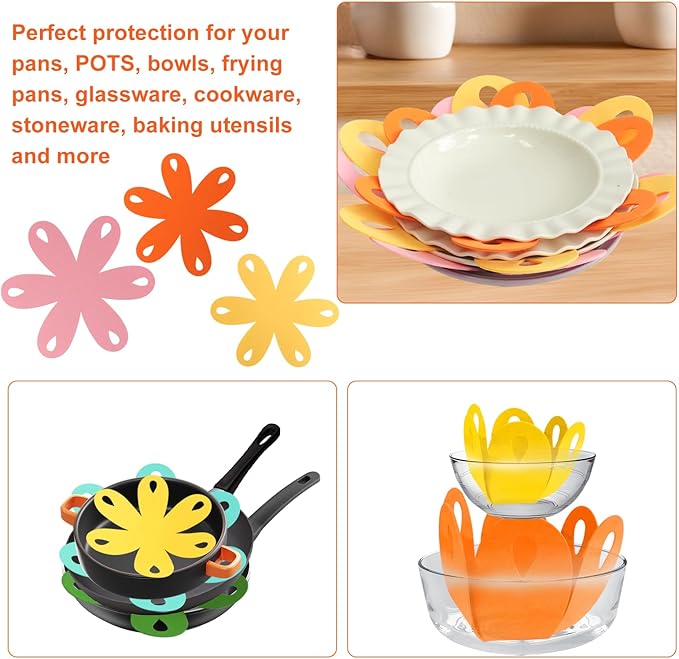 20 Pcs Felt Pot and Pan Protectors Larger & Thicker Colorful Pot Separators Pads 9/12/14/16 Inch for Stacking and Protecting Glassware, Cookware and More (Refreshing)