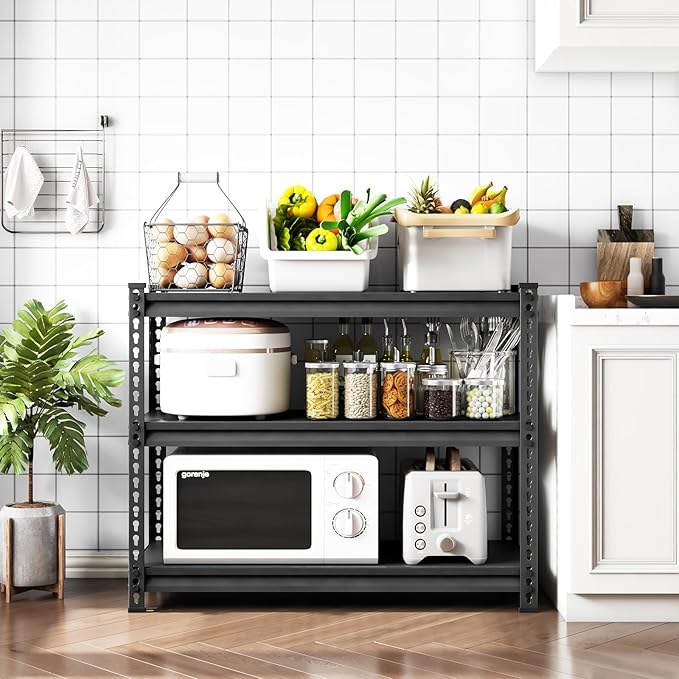 3-Tier Garage Shelving Heavy Duty,40?쓂 x 18?쒭 x 36?쒱 Metal Shelving Unit竊?320 lbs Weight Capacity Adjustable Storage Shelves for Retiple Tanks, Aquariums, Pantry, Garage竊똁lack