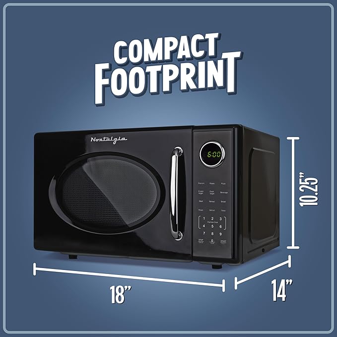 Nostalgia Retro 1000W Microwave Oven 1.1 Cu Ft Capacity ??Child Safety Lock, 8 Auto-Cook Settings ??Countertop Kitchen Appliance ??Black