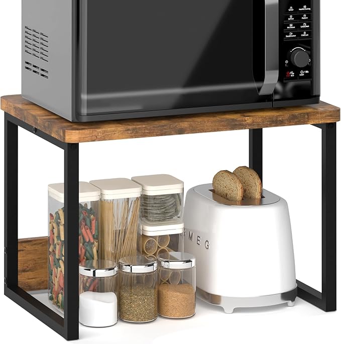 MARTY Kitchen Countertop Organizer Cabinet Shelf, 17x12.4 Large Spice Racks Counter Shelf Microwave Oven Rack Desktop Storage Organization for Kitchen, Office, Metal & Wood, Rustic Brown