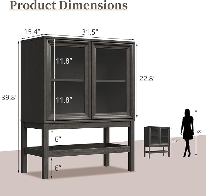 Sideboard Buffet Cabinet with Storage, Small Kitchen Coffee Wine Bar Cabinet with Glass Press-to-Open Doors, Wood Mid Century Modern Side Board Table for Dining Room, Living Room