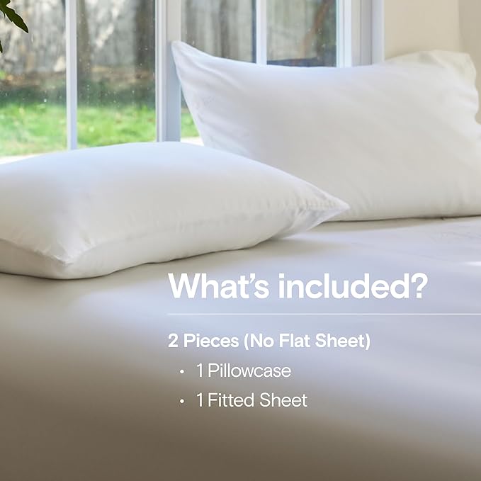 DOZ Sheet Set, 100% Viscose derived from Bamboo, Organically Grown, Buttery Soft, Cooling Sheets, High GSM, Deep Pockets - 2 Piece - 1 Pillowcase 1 Fitted Sheet (Snow, Twin XL)