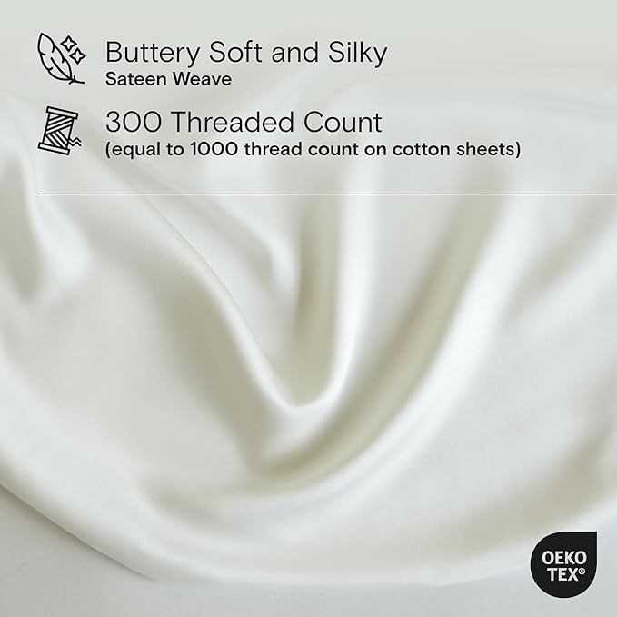 DOZ Sheet Set, 100% Viscose derived from Bamboo, Organically Grown, Buttery Soft, Cooling Sheets, High GSM, Deep Pockets - 4 Piece - 2 Pillowcases 1 Fitted 1 Top Sheet (Ivory, Queen)