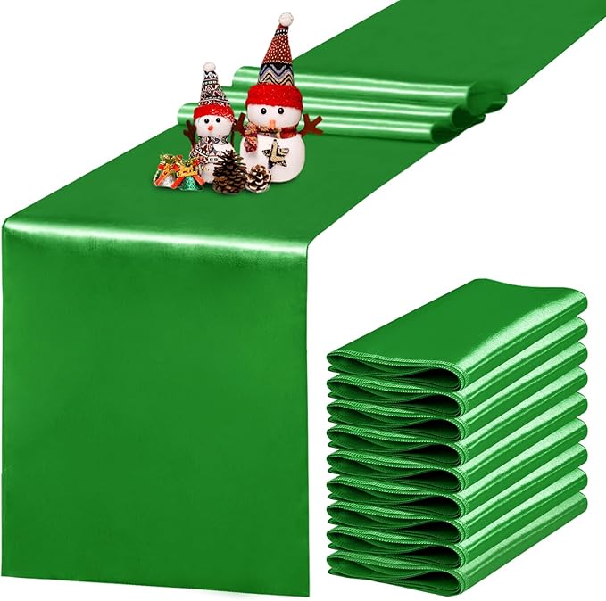 Yblut 10 Pack Satin Table Runner 12 x 108 Inch Long Emerald Silk Table Runner for Wedding Party Banquet Birthday Decoration