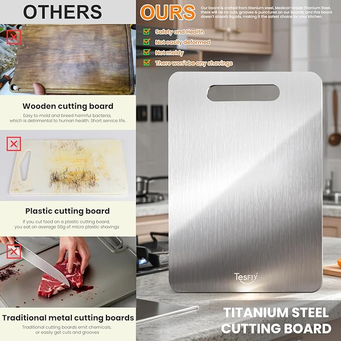 2 Pack Titanium Cutting Board-100% Pure Titanium Cutting Boards For Kitchen, Dishwasher Safe, Easy to clean, Double-sided food-grade Cutting Board For Meats, Fruits And Vegetables (18 * 12)