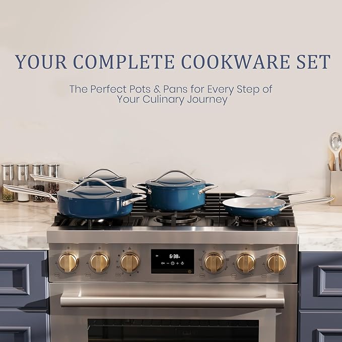 Ceramic Cookware Set Nonstick Pots and Pans Set with Lid PFAS-Free Non Toxic Cookware Set with Advanced G7 Ceramic Coating, Oven Safe Up To 500째F, Quick & Even Heat Distribution, Navy Blue