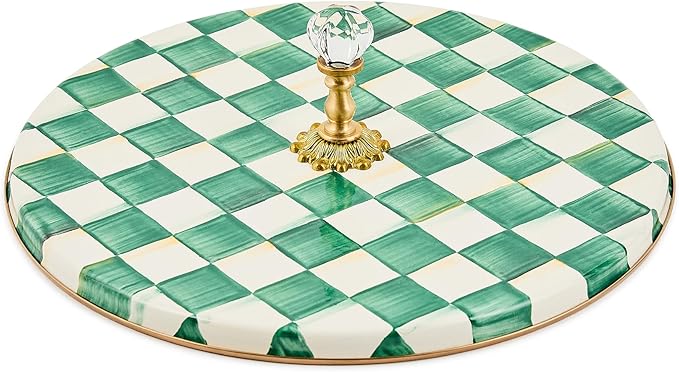 MACKENZIE-CHILDS Cheese Course, Cute Cheese Board and Serving Board for Charcuterie, Green-and-White Emerald Check