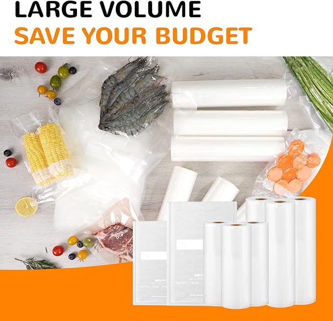 Multi-Size Sealing Solution Vacuum Sealer Bags & Rolls ??100x 6''x10'', 100x 8''x12'', 3 Rolls 11''x20', 3 Rolls 8''x20' ??Premium Commercial-Grade for Food Storage, Meal Prep, & Sous Vide, Wevac