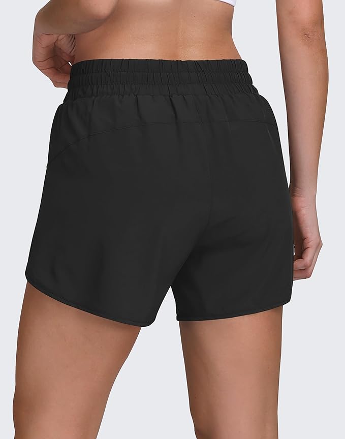 Women's 5" Running Shorts Quick Dry Sporty Athletic Gym Workout Shorts with Zipper Pockets Liner