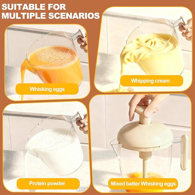 Manual Egg Beater, Manual Hand Mixer with Filter Cup, Ergonomic Press the Egg Beater Cup with Strainer for Kitchen Baking Cooking