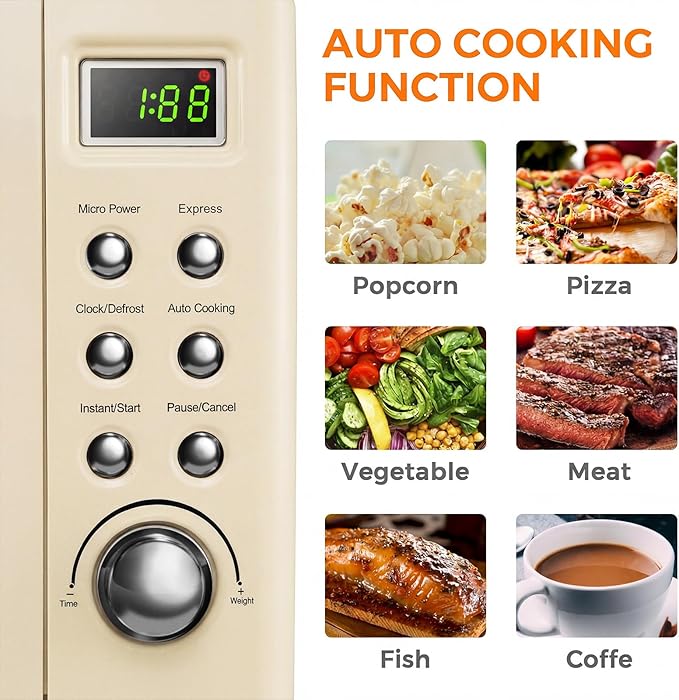ARLIME Retro Microwave 0.7Cu.ft, 700 Watt Countertop Microwave with 5 Micro Power Defrost & Auto Cooking Function, LED Display, Child Lock, Small Microwave for Kitchen, RV, Dorm, Cream White