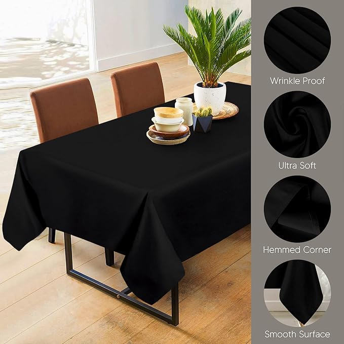 Utopia Kitchen Rectangle Table Cloth 2 Pack(60x102 Inches, Black), Tablecloth Machine Washable, Polyester Table Cover for Dining, Buffet Parties, Picnics, Events, Weddings and Restaurants