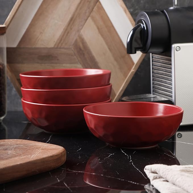 Stone Lain Sam Porcelain16 Piece Dinnerware Set, Home Kitchen Dish Set with Dinner Plates, Salad Plates, Bowls, & Mugs - Service for 4, Red