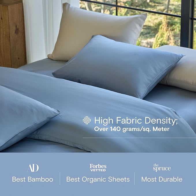 DOZ Sheet Set, 100% Viscose derived from Bamboo, Organically Grown, Buttery Soft, Cooling Sheets, High GSM, Deep Pockets - 3 Piece - 2 Pillowcases 1 Fitted Sheet (Sky, Cal King)