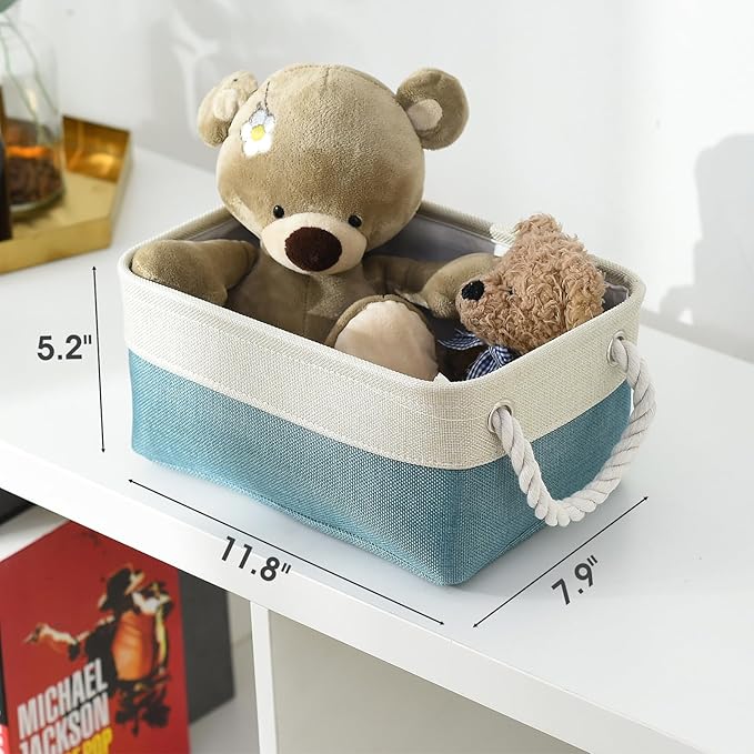 TheWarmHome Fabric Storage Bin with Handles,Storage Basket for Home Storage and Organization, Shelf Basket with Cover for Living Room Bedroom Decor Closet竊늋hite & Green,Small ,11.8L횞7.9W횞5.2H