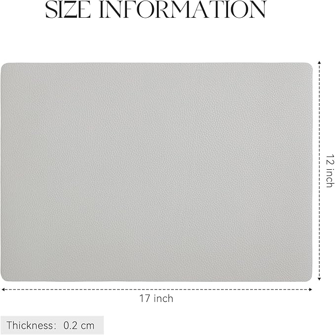 MOSAYT Vinyl Placemats Set of 4, Heat Resistant Place Mats 100% Waterproof Washable & Wipeable Faux Leather Reversible Table Mats for Kitchen Dining Party Indoor Outdoor, 12" x 17", Light Grey