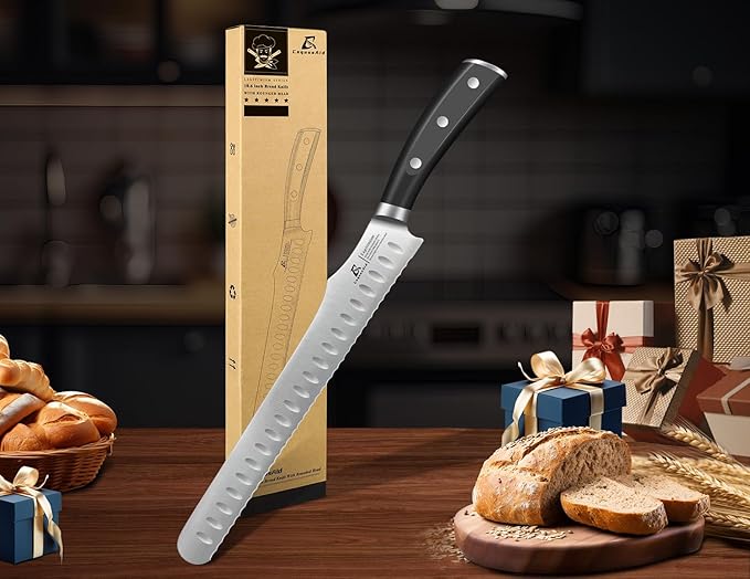Bread Knife for Homemade Bread, 10.6 Inch Multifunction Serrated Knife, Razor Sharp Slicer, High Carbon German Steel Bread Cutter, Ergonomic Handle Design for Sourdough Turkey Fruit Cutting