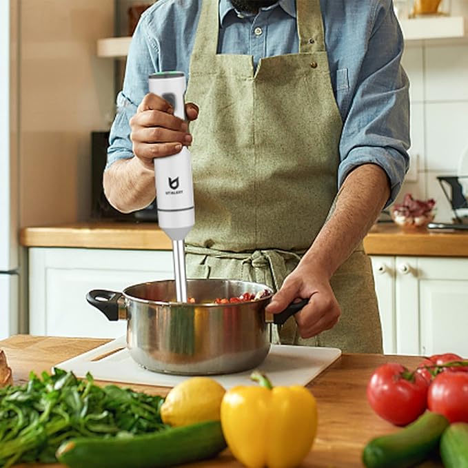 Cordless Hand Blender, UTALENT Variable Speed Immersion Blender handheld Rechargeable, with USB-C Charging Cable, Egg Whisk, for Smoothies, Milkshakes, Hummus and Soups ??White