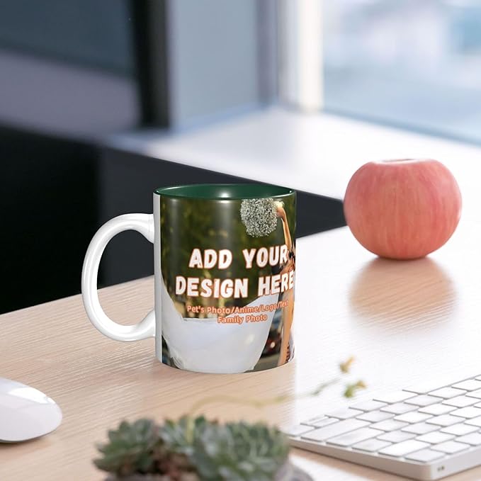 Custom Color Mugs with Partial or Full-Size Printing Customizable Photos and Text Coffee Mugs Creative Multicolor Designs Image (Full-Width, Dark Green)
