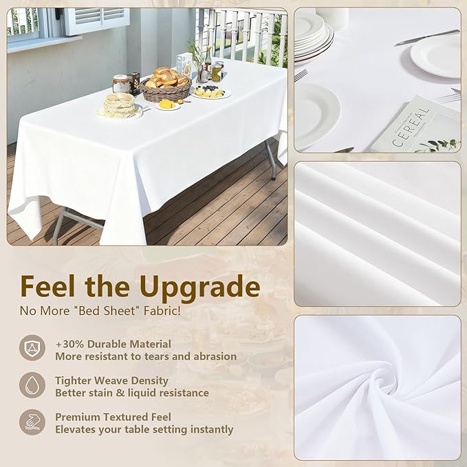 ITWMTTO 10-Pack White Tablecloths Rectangular 60x102 Inch - Heavy-Duty Polyester Fabric Table Cloth Rectangle Table Cover for Rectangle Tables - Reusable & Washable