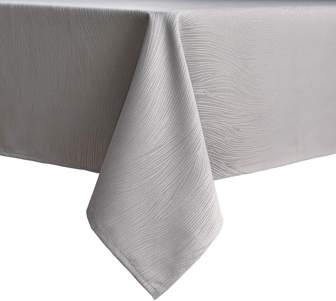 maxmill Jacquard Tablecloth Swirl Design Spillproof Wrinkle Free Heavy Weight Soft Table Cloth Decorative Fabric Table Cover for Outdoor and Indoor Use Oblong 60 x 120 Inch Light Gray