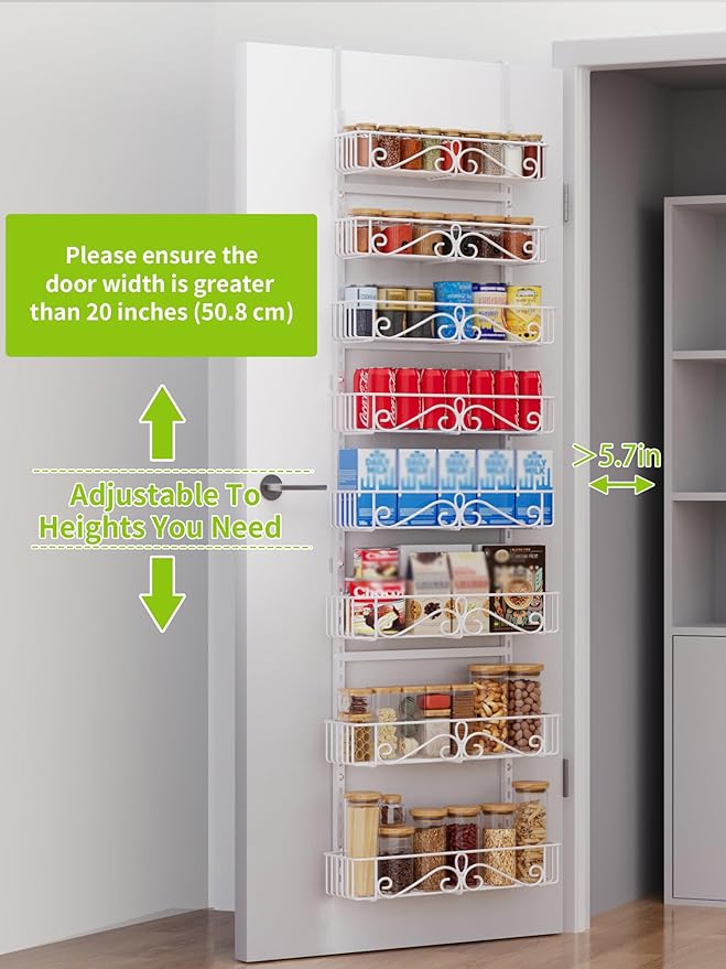 Over the Door Pantry Organizer - 8-Tier Adjustable Pantry Organization And Storage, Metal Hanging Door Spice Rack for Kitchen Pantry Organizers竊똚hite