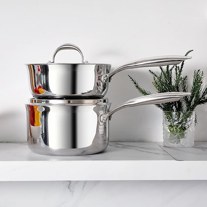 KEAWELL K3 Premium 3-Quart Tri-Ply Stainless Steel Saucepan with Lid, Induction & Oven Safe up to 600째F, Even Heating, Professional Cookware for All Stovetops (3-Qt)
