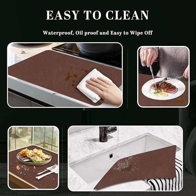 Faux Leather Placemats, Set of 4, 12''횞17' Textures on Both Sides, Heat-Resistant, Waterproof and Oil-Proof, Reversible Place Mats for Kitchen, Dining Table, Outdoor - Brown
