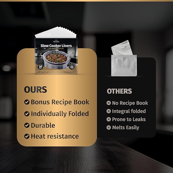 30 Pack Slow Cooker Liners ??Large 13??x 21??BPA-Free Crock Pot Bags ??Fits 3??0 Quart Round & Oval Cookers ??Disposable Crock Pot Liners for Effortless Home Cooking & Fast Clean Up, Bonus Recipe Book
