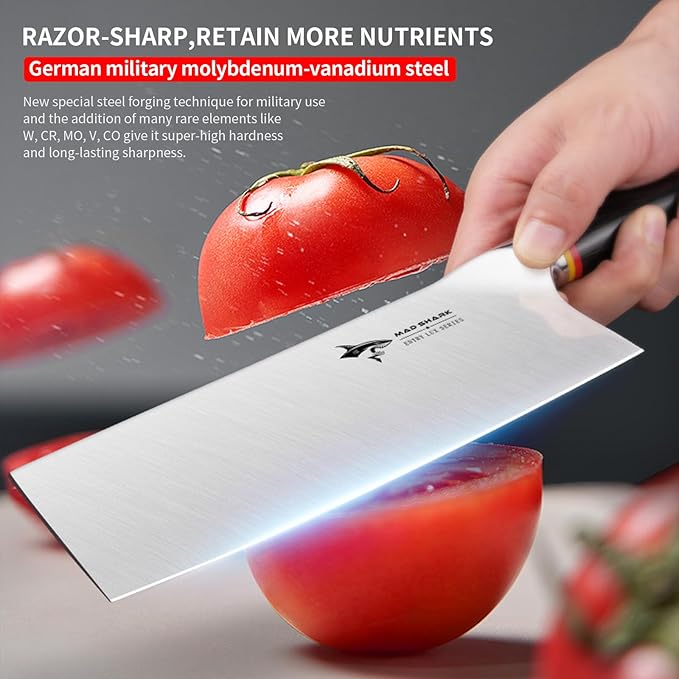 MAD SHARK 7 inch Kitchen Knife, Professional Sharp Vegetable Cleaver, German Military Grade Composite Steel with Ergonomic Handle, Chef Knife for Home, Kitchen & Restaurant Cooking Cutting Chopping