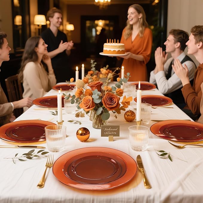 I00000 200 Pcs Clear Brown Plastic Plates - Elegant Disposable Plastic Party Plates Include 100 Dinner Plate 10?쇺?and 100 Dessert Plate 7?쇺?Perfect for Birthday, Party & Wedding