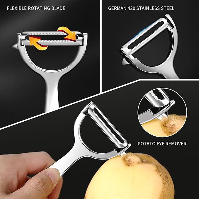 MAD SHARK Ultra Sharp vegetable peelers for kitchen ??10 Years No-Rust Stainless Steel Serrated Potato Peeler Easy to Use Y Peeler with Durable Non-Slip Ergonomic Grips for Carrots, Fruits, Veggie