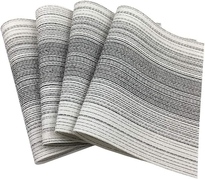 Placemat,Blending Color Durable Woven Vinyl Placemat Washable Heat-Resistant Anti-Skid Kitchen Dining Table Mats (Set of 4, Black with White)