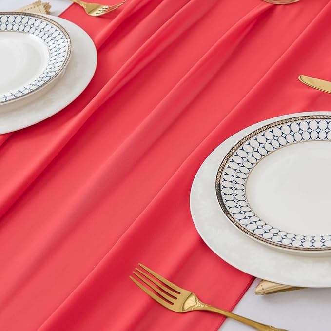 flohar 12Pack 9ft Christmas Chiffon Table Runner 14x108 Inch Sheer Romantic Table Runner for Wedding Birthday Party Bridal Shower Outdoor Decoration-Red